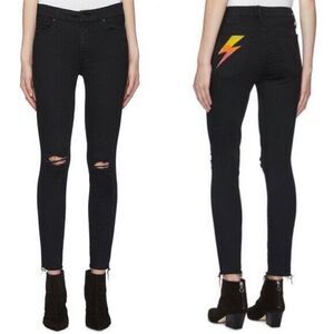 MOTHER The Looker Ankle Fray Jeans Gold Bolt Women’s Size 24 Cropped Skinny